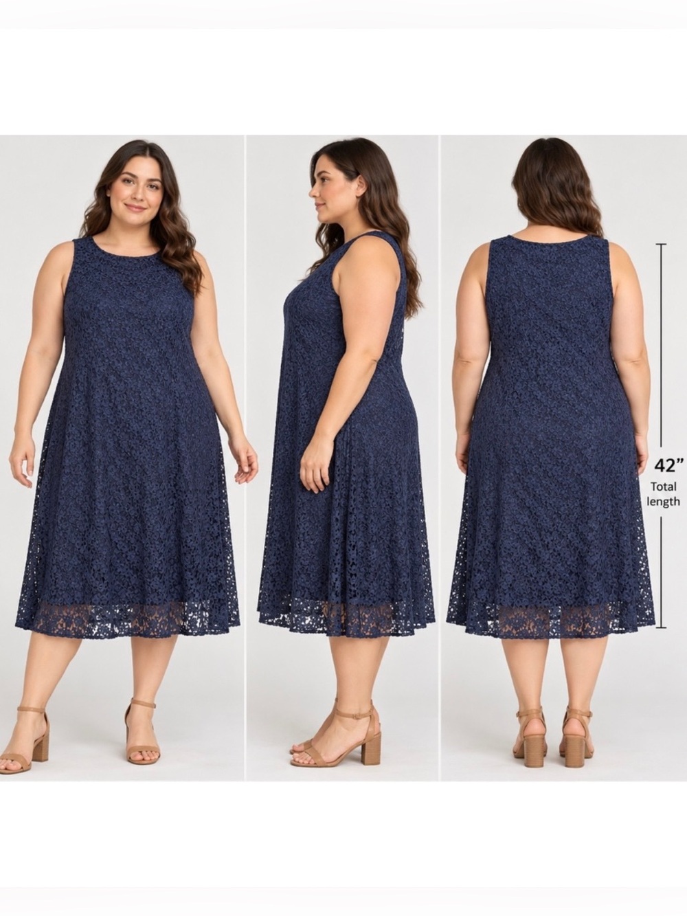 NWT NY Collection Women’s Navy Lace A-Line Dress Size 2X